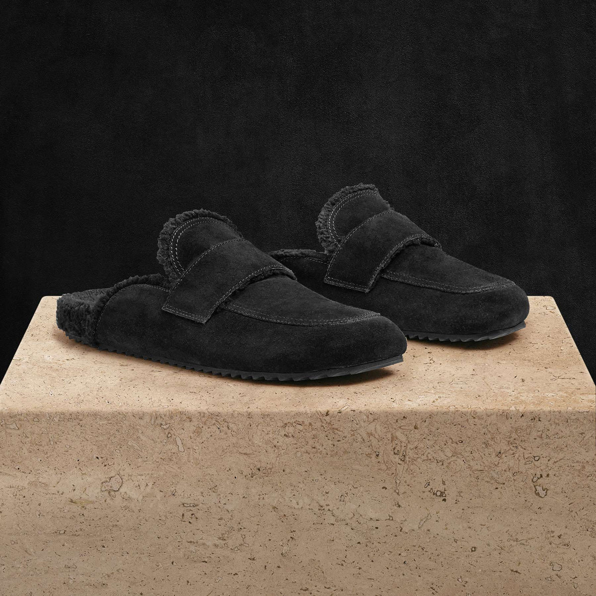 Men's Suede Shearling Lined Loafer in Black/Black | James Perse Los Angeles