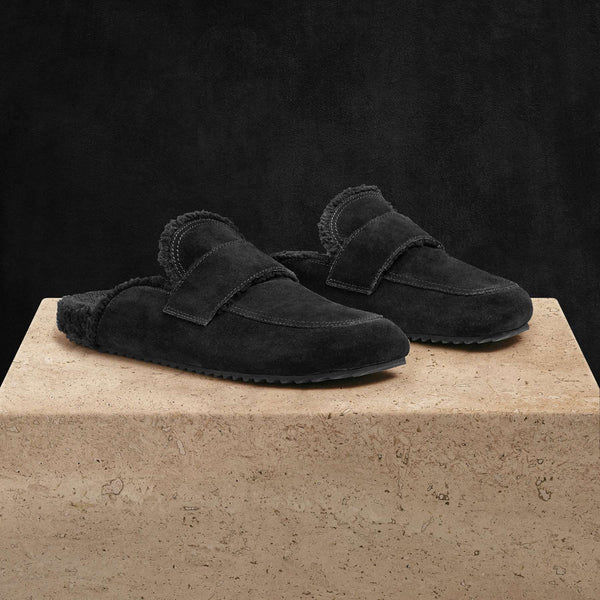 Men's Suede Shearling Lined Loafer in Black/Black | James Perse Los Angeles