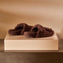 Women's Double Strap Shearling Slide in Chocolate | James Perese Los Angeles