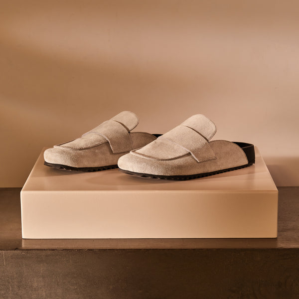 Women's Suede Slip On Loafer in Plaster | James Perese Los Angeles