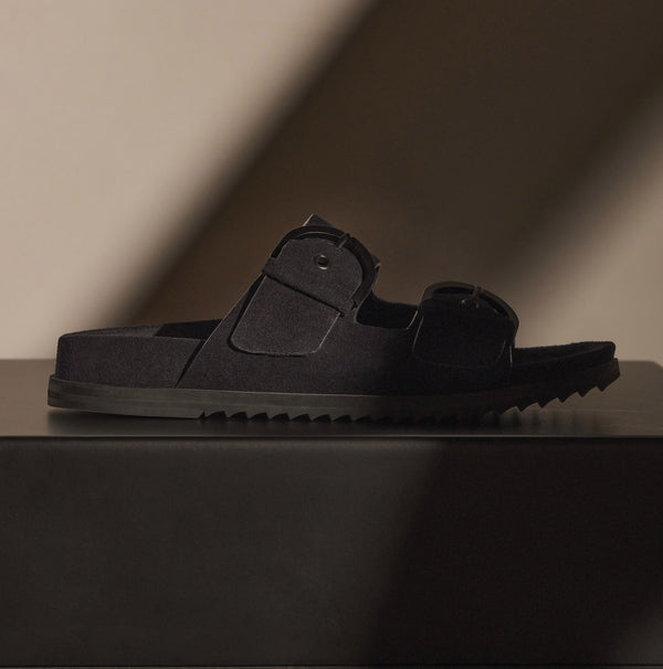 Women's Suede Double Strap Buckle Slide in Black | James Perse Los Angeles