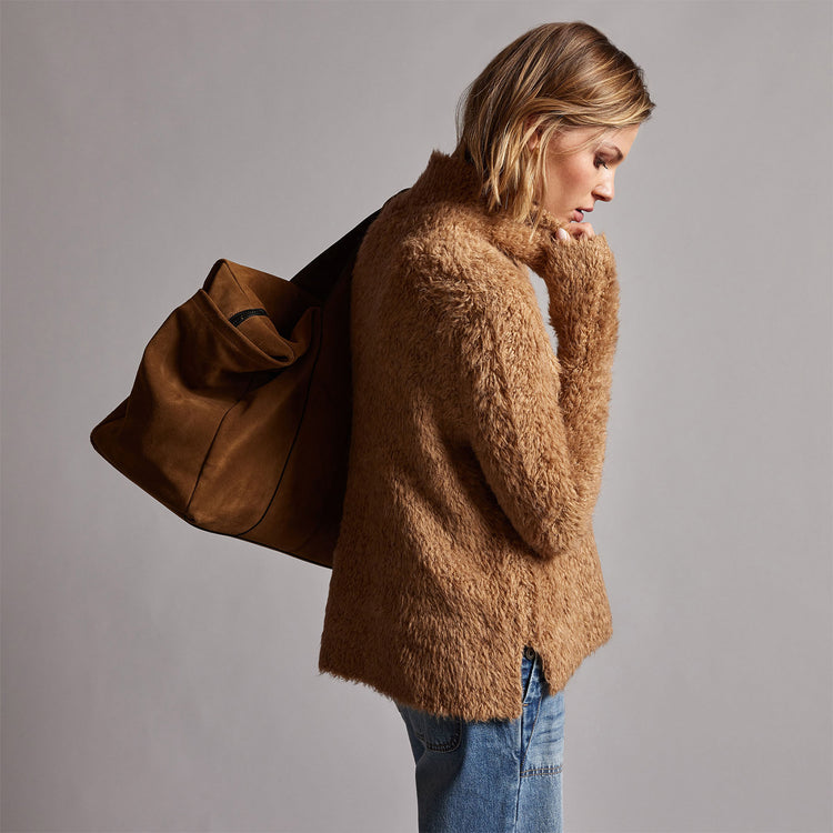 Wool Blend Sherpa Turtleneck Sweater in Caramel | James Perse Los Angeles