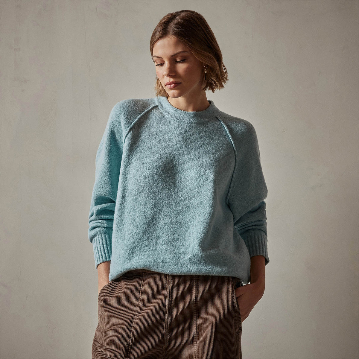 Cotton Cashmere Blend Pullover in Baby Blue | James Perse Los Angeles