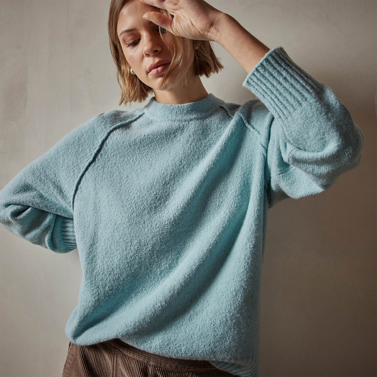 Cotton Cashmere Blend Pullover in Baby Blue | James Perse Los Angeles
