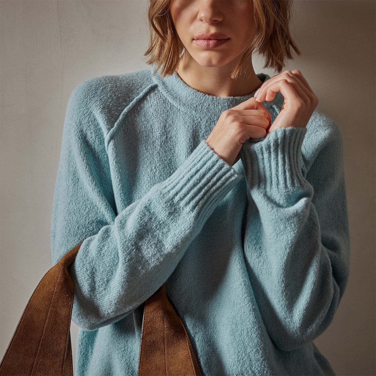 Cotton Cashmere Blend Pullover in Baby Blue | James Perse Los Angeles