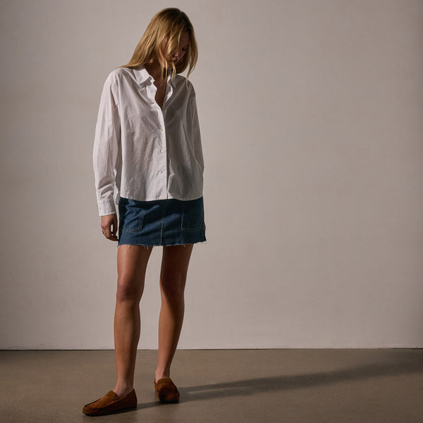 Stretch Poplin Button Up - White