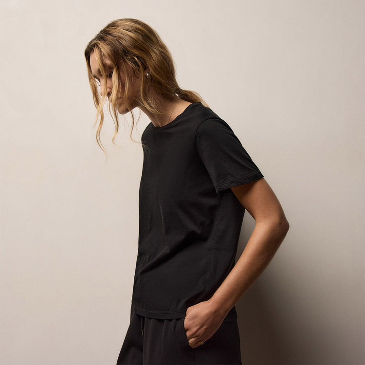 Short Sleeve Elevated Lotus Jersey Crew in Black | James Perse Los Angeles