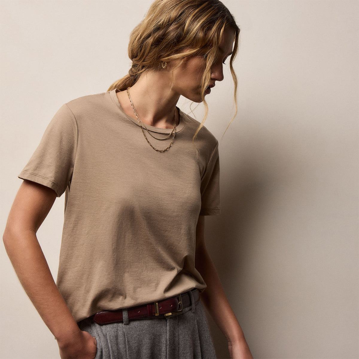 Short Sleeve Elevated Lotus Jersey Crew in Coffee | James Perse Los Angeles