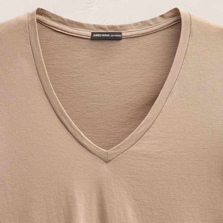 Short Sleeve Elevated Lotus Jersey V Neck in Coffee | James Perse Los Angeles