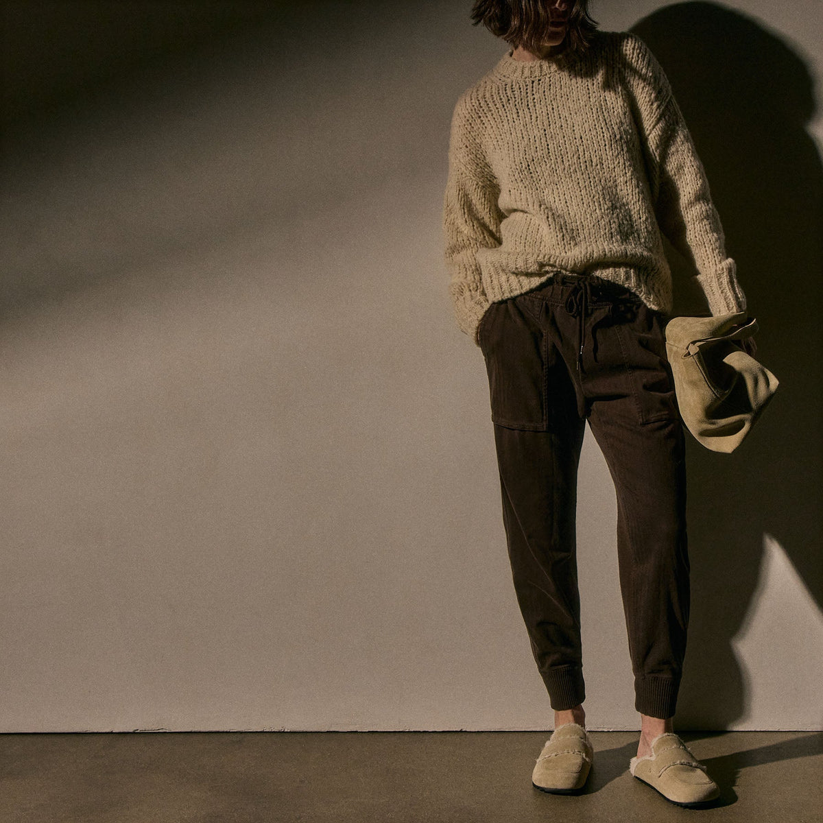 Herringbone Twill Mxd Media Pant in Porcupine | James Perse Los Angeles