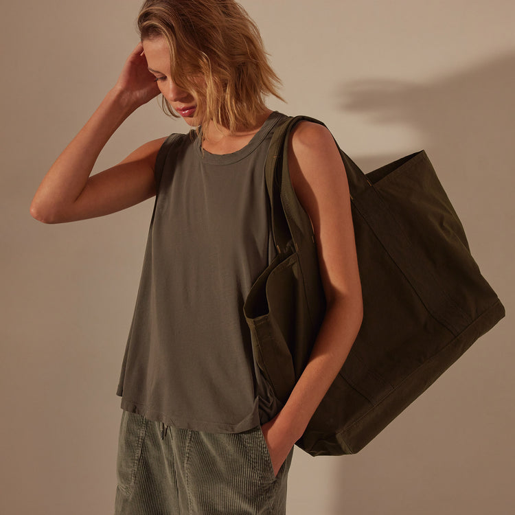 Small Matte Nylon Tote in Olive | James Perse Los Angeles