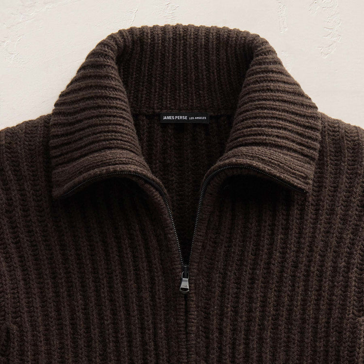 Recycled Cashmere Zip Funnel Neck in Kona/Black | James Perse Los Angeles