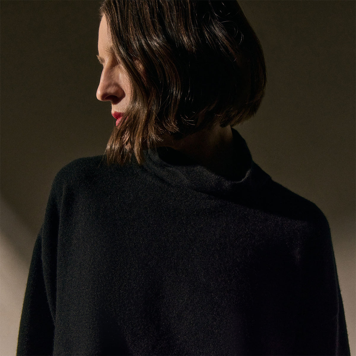 Spun Cashmere Funnel Neck Sweater - Black