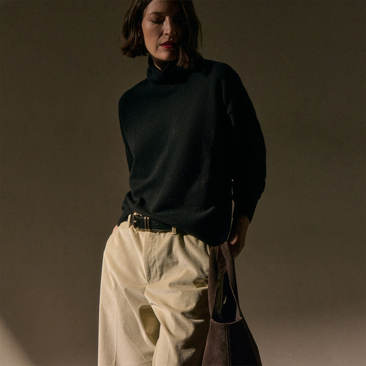 Spun Cashmere Funnel Neck Sweater - Black