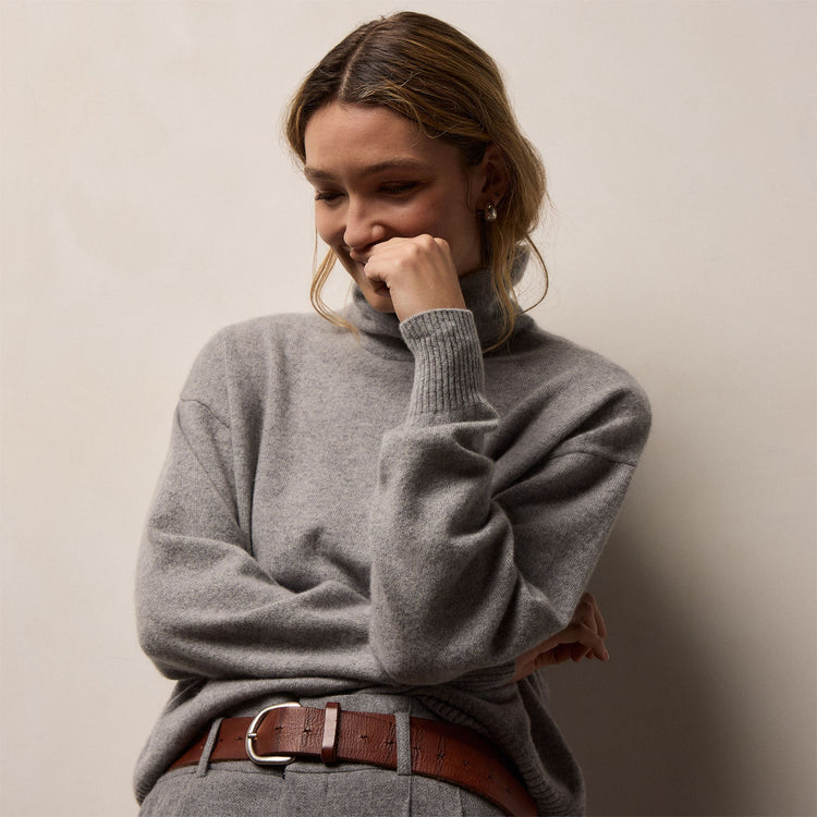 Spun Cashmere Funnel Neck in Heather Grey | James Perse Los Angeles