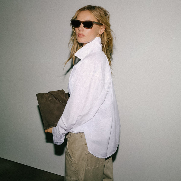 Stretch Poplin Button Up - White