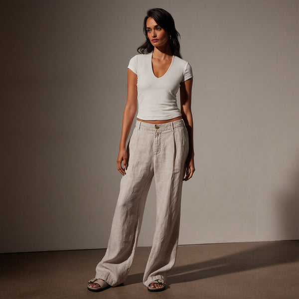 Garment DyedLinen Pleated Pant in Salt Pigment | James Perse in Los Angeles
