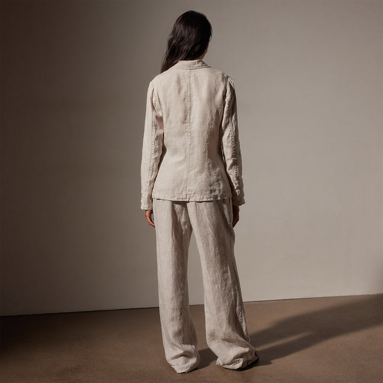 Garment Dyed Linen Double Breasted Blazer in Salt Pigment | James Perse in Los Angeles