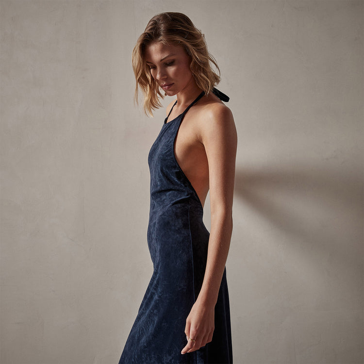 Stretch Velvet Halter Dress in Constellation | James Perse Los Angeles