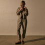 Linen Pant W Suede Piping in Natural/Tabacco | James Perse Los Angeles