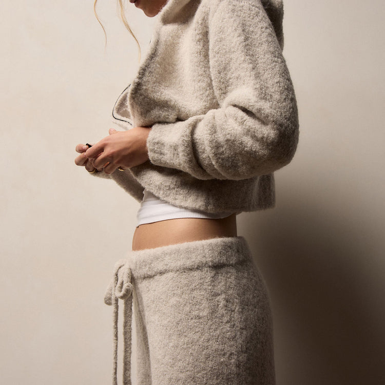 Alpaca Cashmere Wool Zip Hoodie in Salt | James Perse Los Angeles
