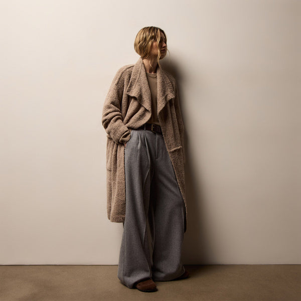 Long Loop Alpaca Cashmere Coat in Soft Beige | James Perse Los Angeles