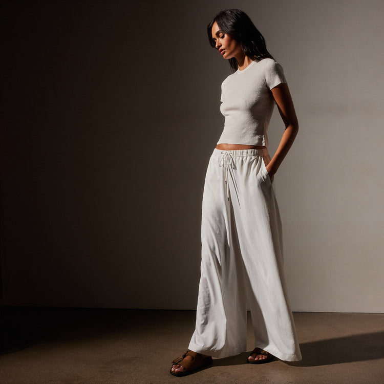 Lightweight Matte Satin Wide Leg Pant in White | James Perse Los Angeles