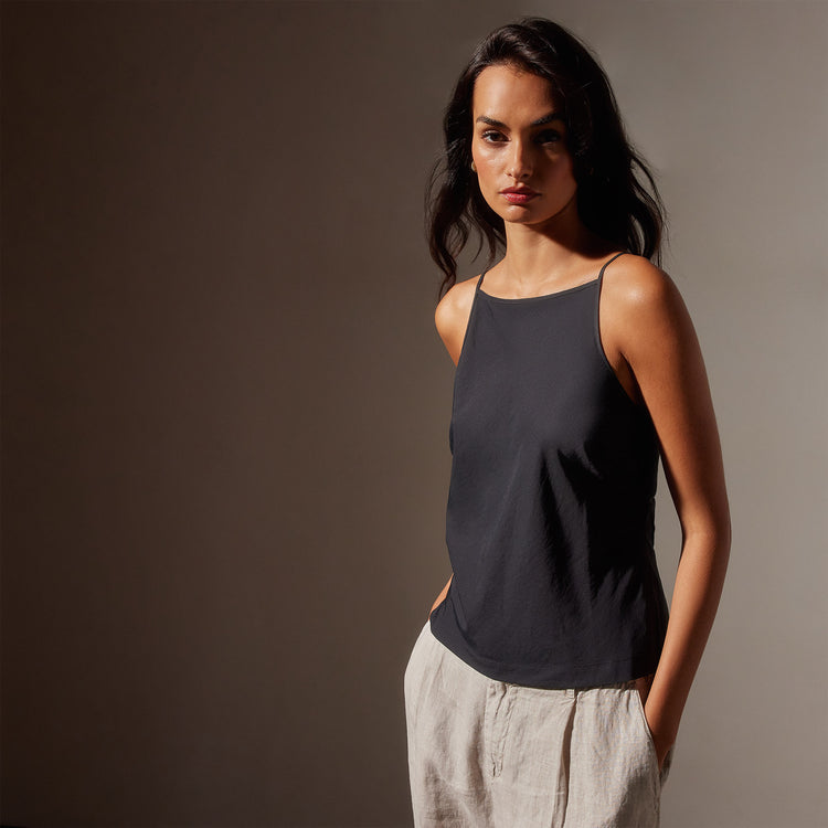 Lightwieght Matte Sateen Cami in  Black | James Perse in Los Angeles