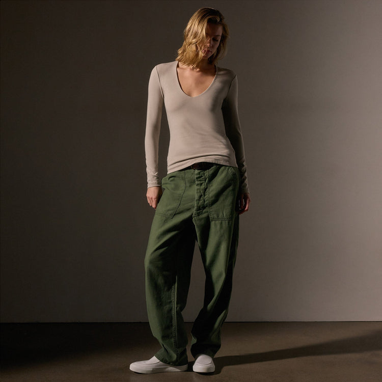 Stretch Lotus Deep V Tee  in Tan | James Perse Los Angeles