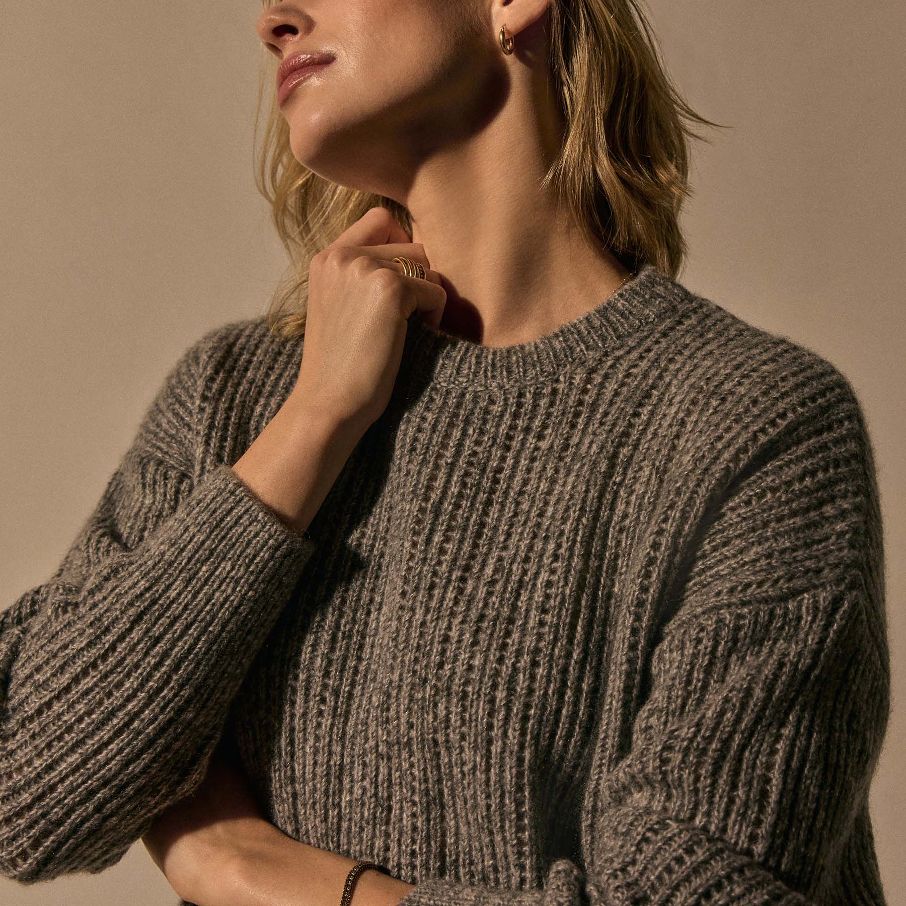 Open Stitch Crew Neck in Grey Mix | James Perse Los Angeles