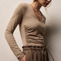 Stretch Melange Jersey Long Sleeve V Neck in Coffee | James Perse Los Angeles