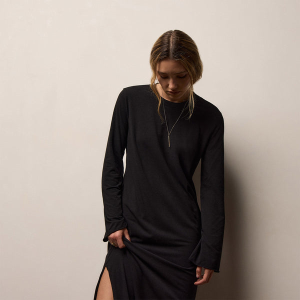 Cotton Blend Jersey Long Sleeve Dress in Black | James Perse Los Angeles