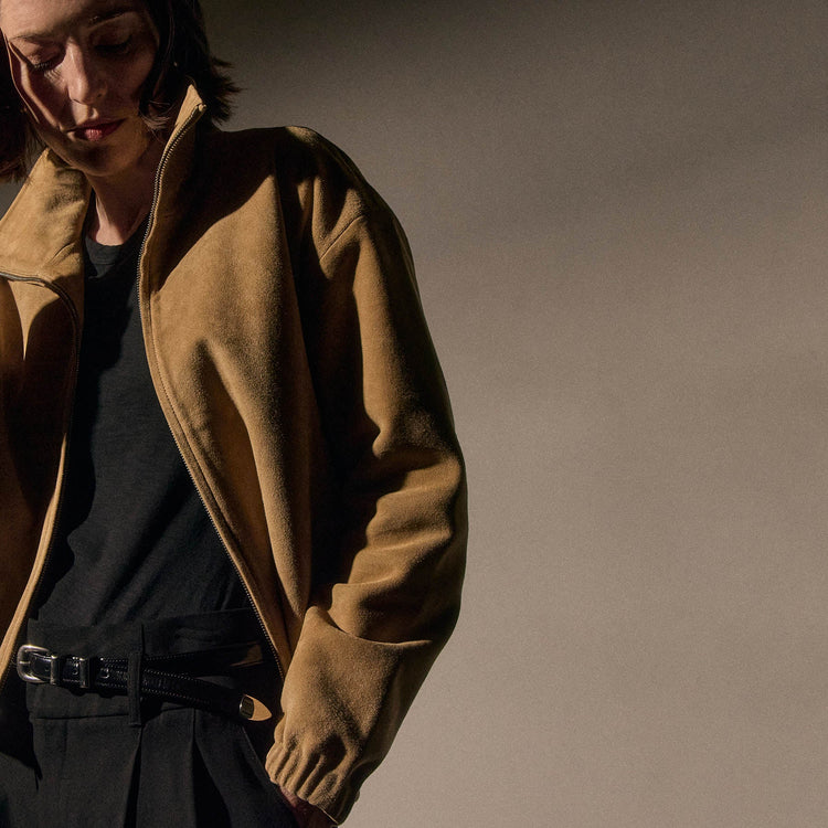 Suede Shrunken Jacket in Sand | James Perse Los Angeles