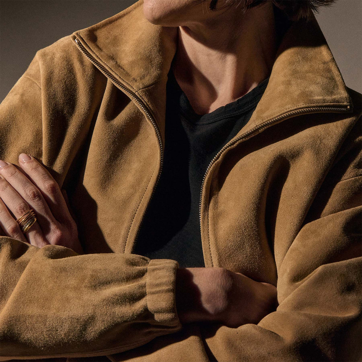Suede Shrunken Jacket in Sand | James Perse Los Angeles