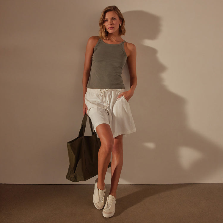 Ribbed High Neck Cami in Palm Pigment | James Perse Los Angeles