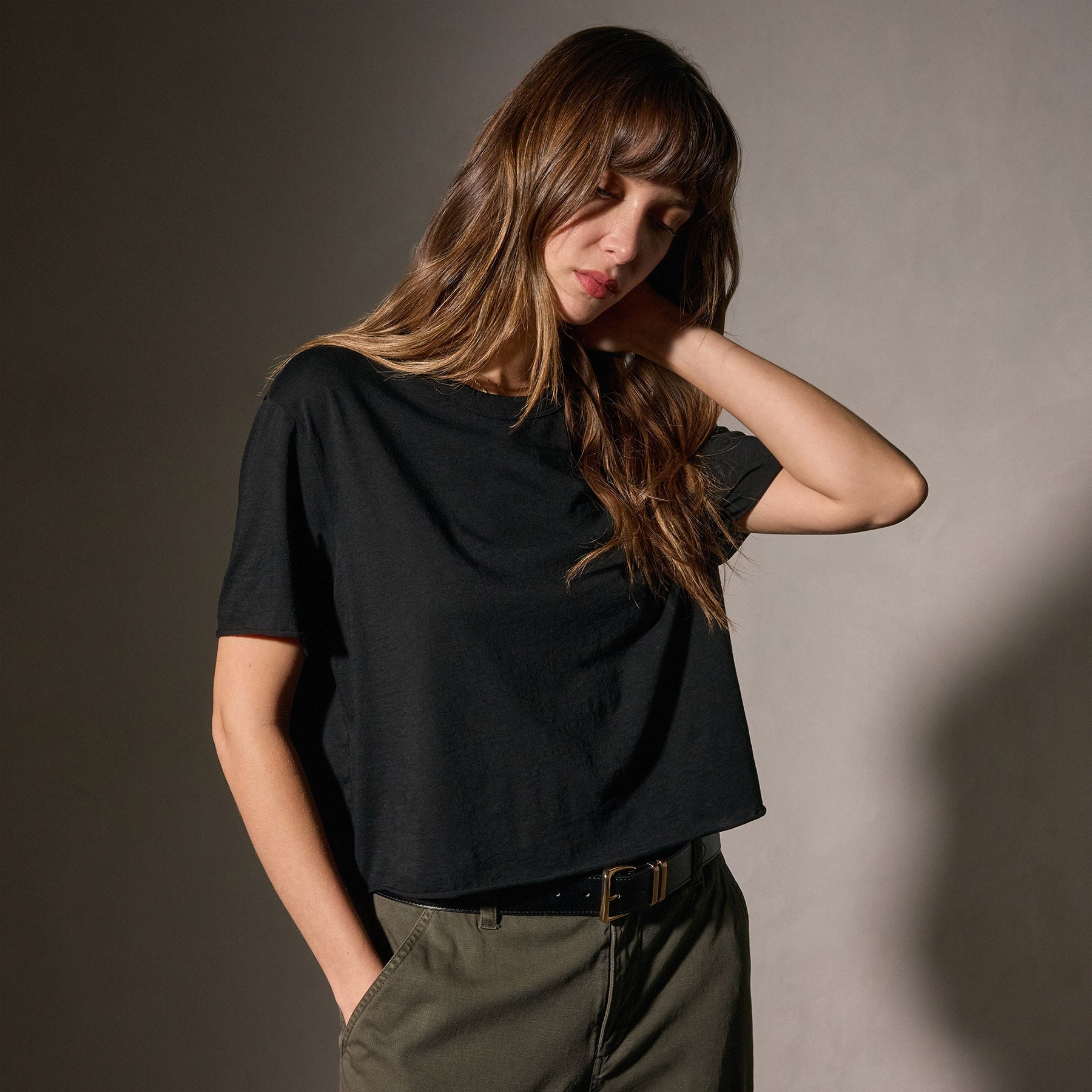 Cotton Linen Silk Jersey Tee in Black | James Perse Los Angeles