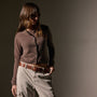Cashmere Jewel Neck Cardigan in Brown Stone | James Perse Los Angeles
