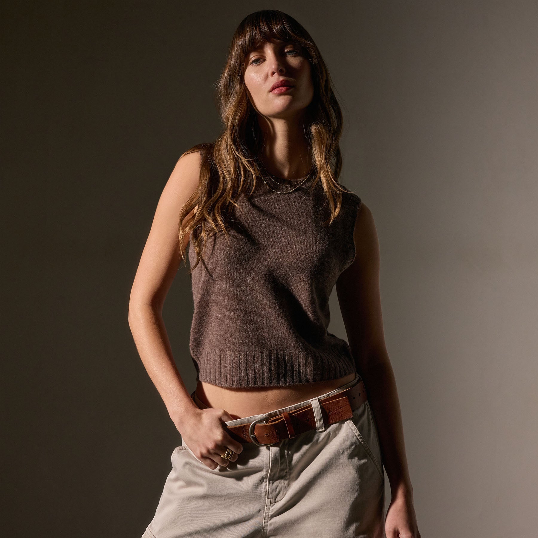 Open Knit Cashmere Vest in Brown Stone | James Perse Los Angeles