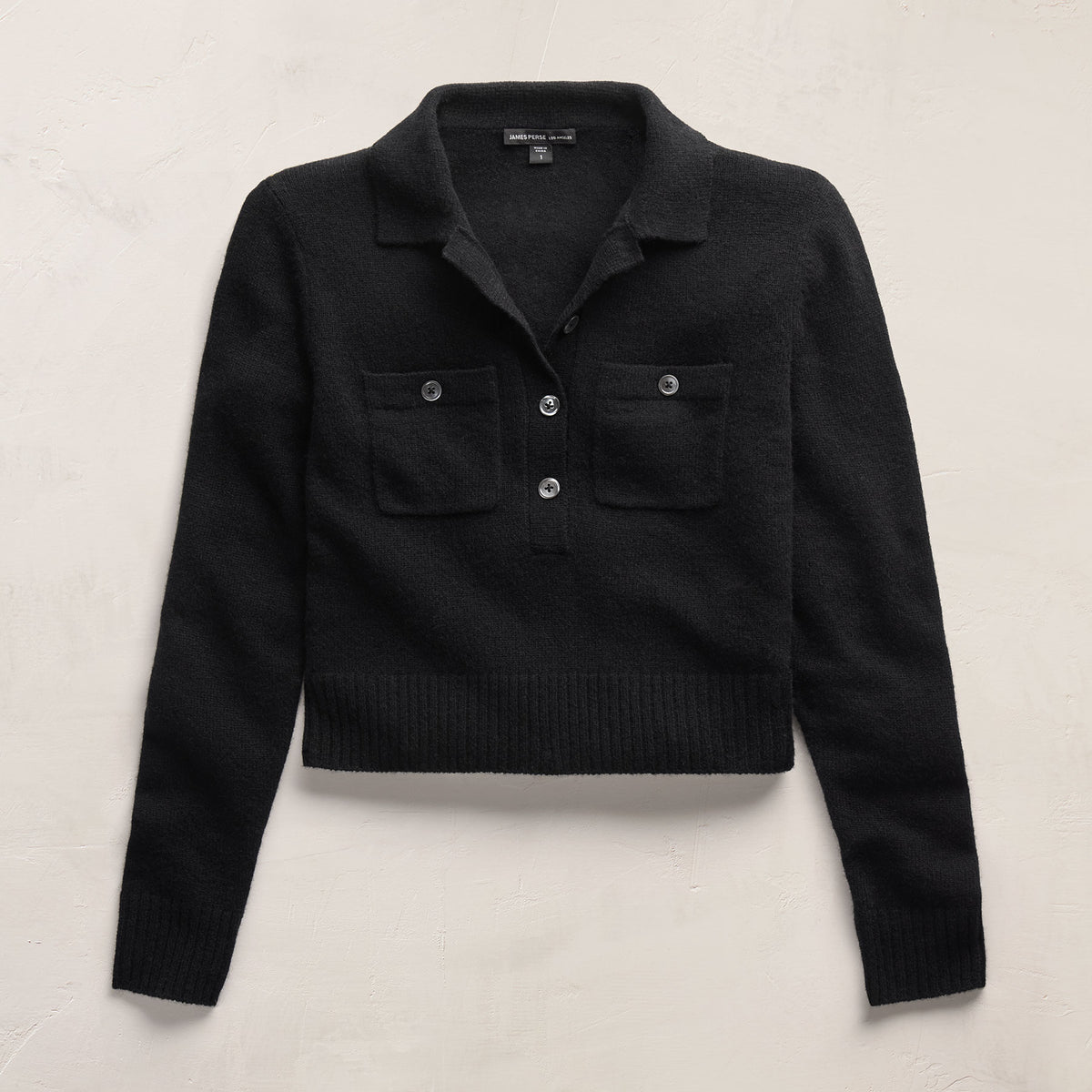 Open Knit Cashmere Polo in Black | James Perse Los Angeles