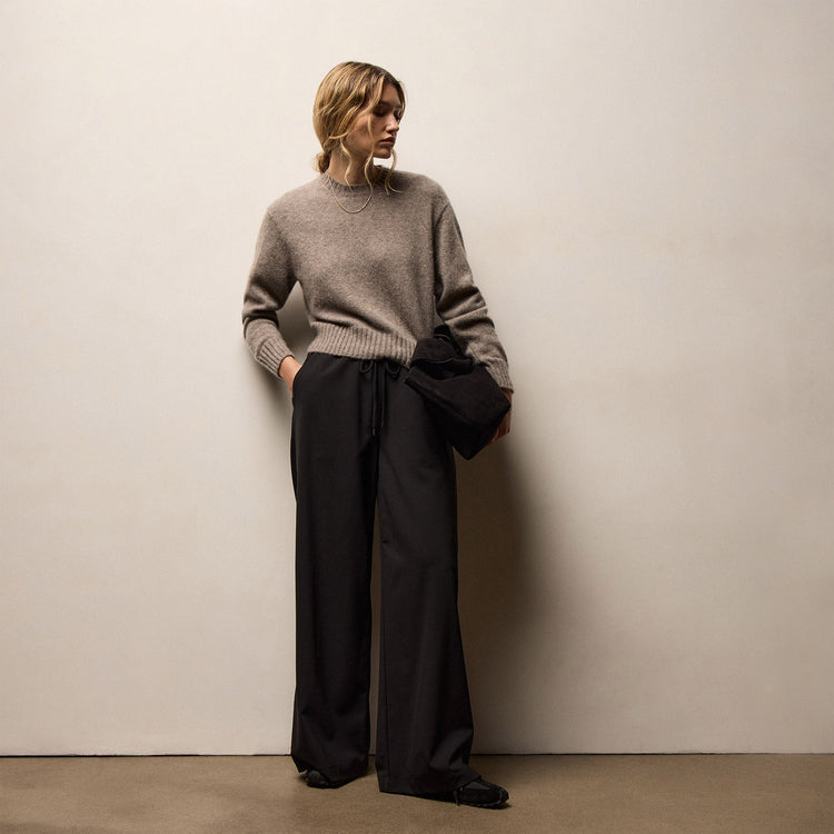 Stretch Wool Wide Leg in Black | James Perse Los Angeles