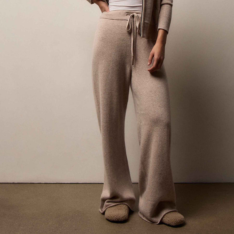 Women's Recycled Cashmere Track Jacket & Recycled Cashmere Wide Leg Pant Gift Set In Stone | James Perse Los Angeles