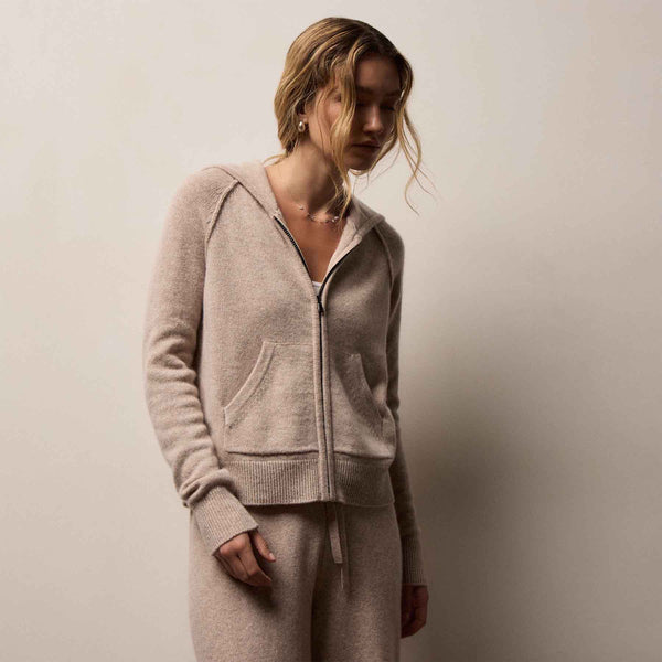 Recycled Cashmere Track Jacket in Stone | James Perse Los Angeles