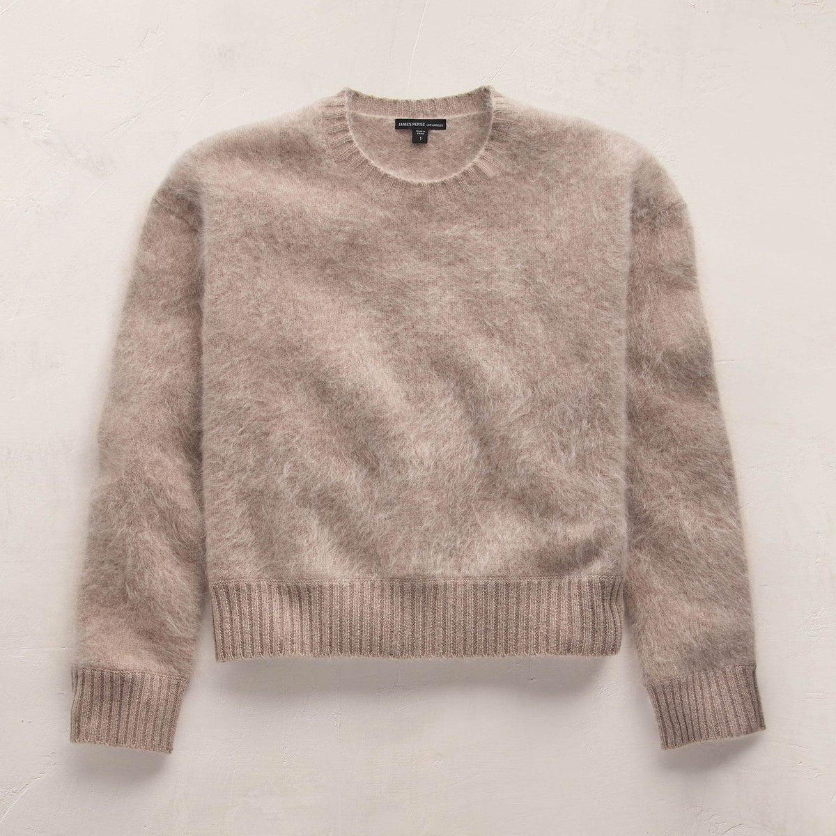 Fuzzy Cashmere Crew Neck in Soft Beige | James Perse Los Angeles