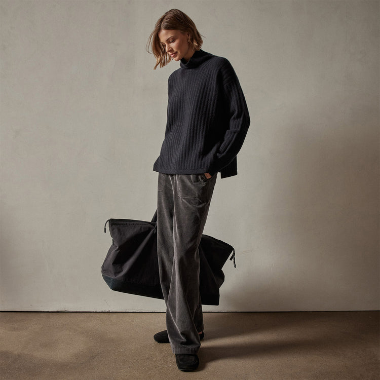 Ribbed Cashmere Funnel Neck in Black | James Perse Los Angeles