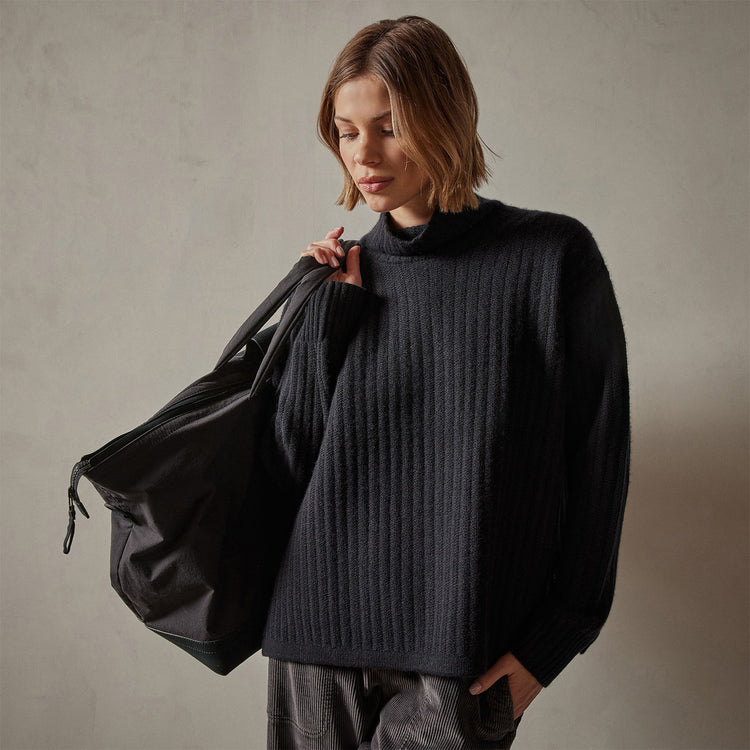 Ribbed Cashmere Funnel Neck in Black | James Perse Los Angeles