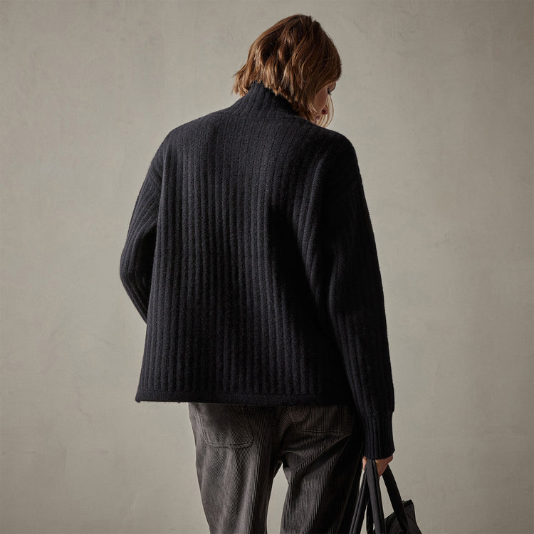 Ribbed Cashmere Funnel Neck in Black | James Perse Los Angeles