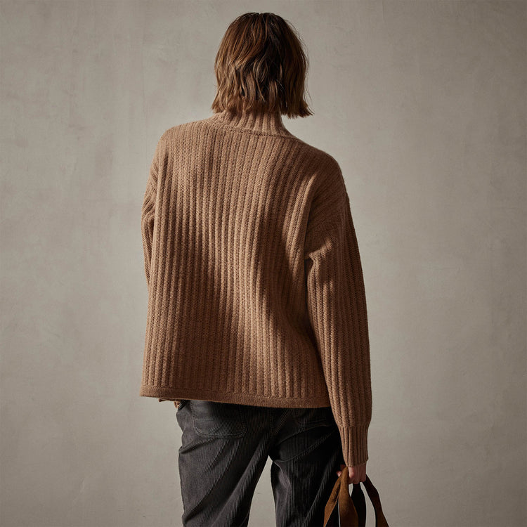 Ribbed Cashmere Funnel Neck in Caramel | James Perse Los Angeles