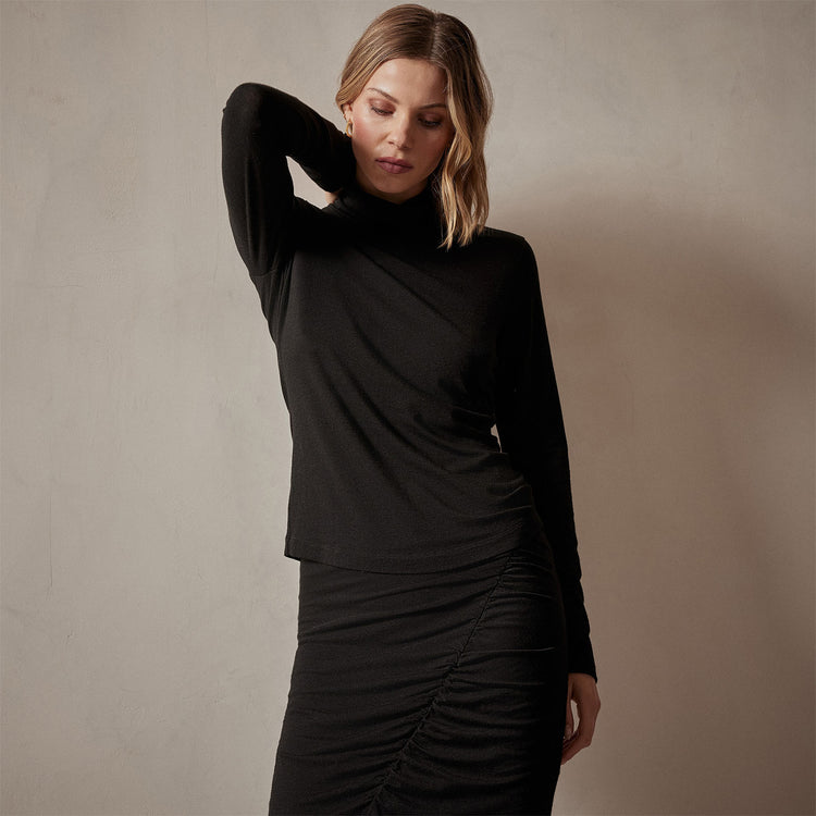 Tencel Cashmere Turtleneck in Black | James Perse Los Angeles