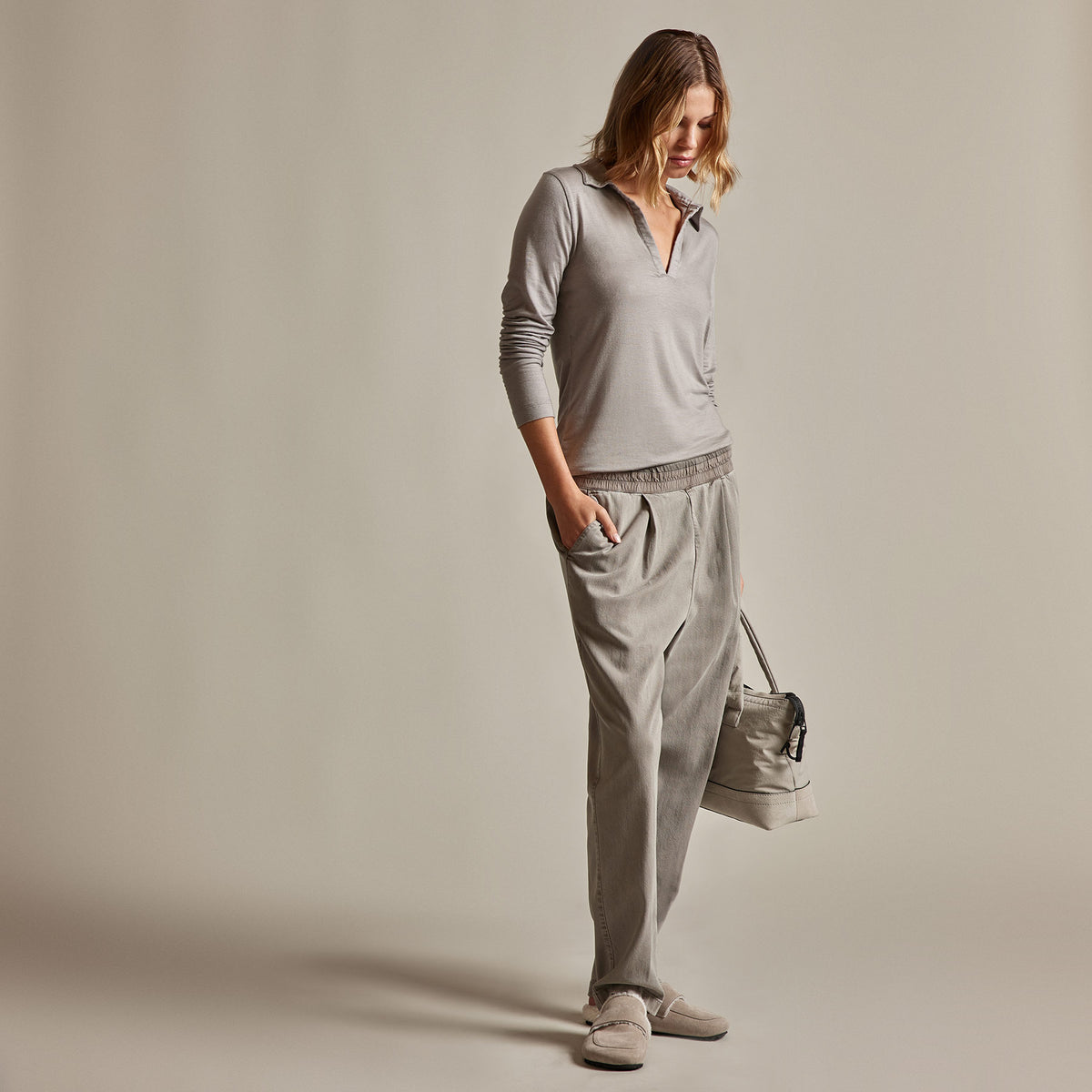 Tencel Cashmere Open Polo in Dapple | James Perse Los Angeles