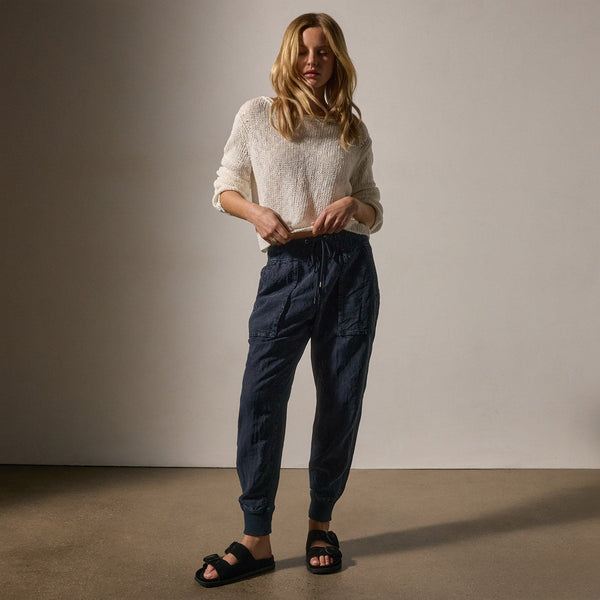 Garment Dyed Mixed Media Pant in Classic Navy | James Perse Los Angeles